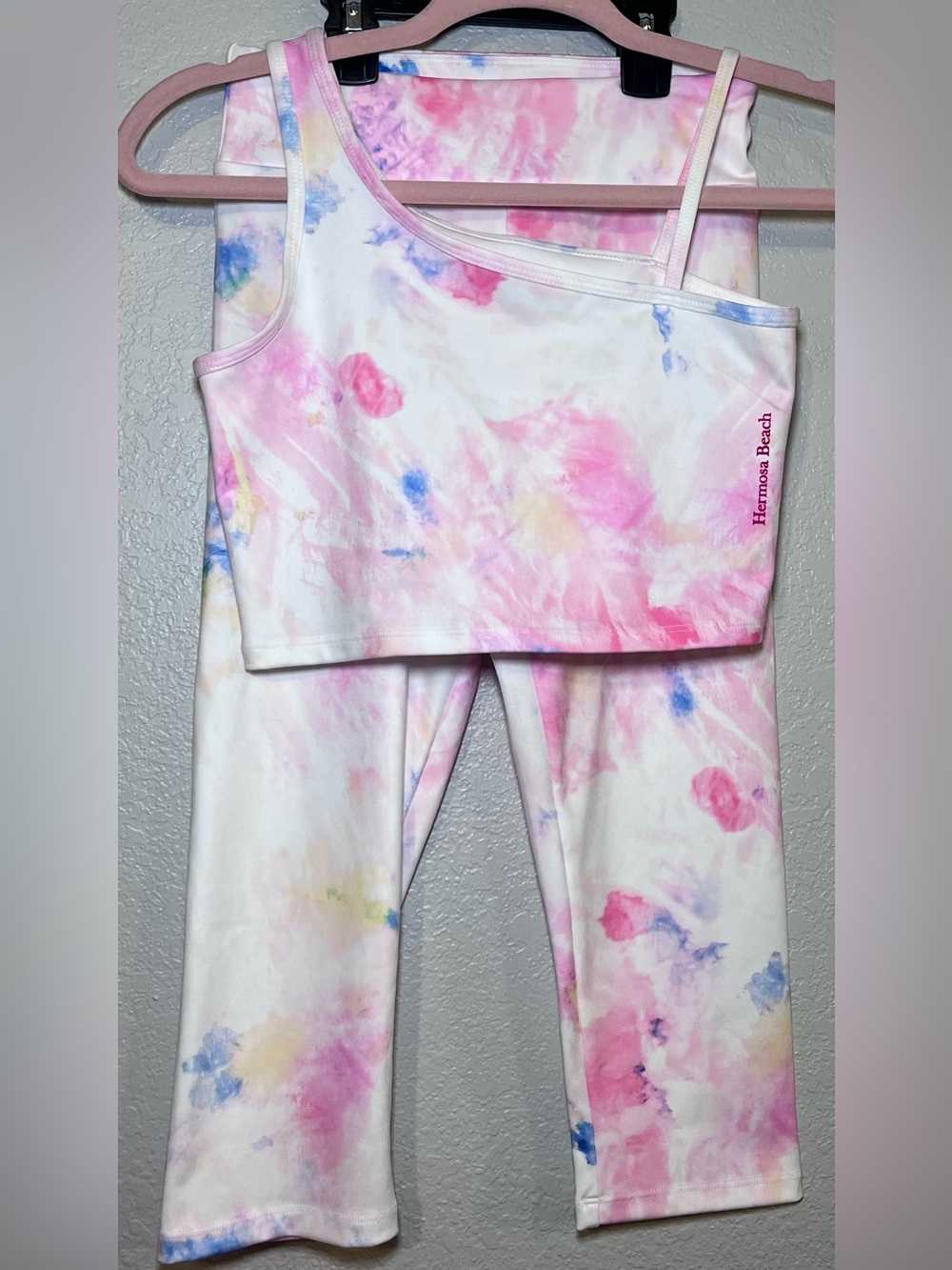ZARA Girls 2pc Tie-Dye One-Shoulder Crop Top & Leggings Set Size 11-12 NWOT